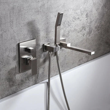 Ultramodern Brushed Nickel Wall Mounted Swirling Tub Filler Faucet with Hand Shower